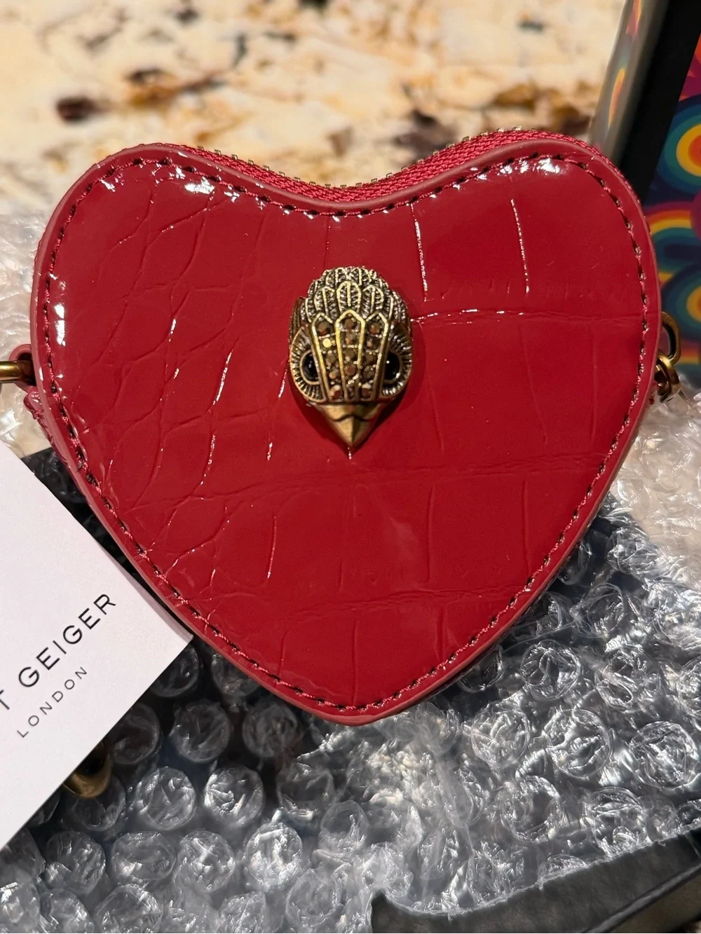 Kurt Geiger Red Patent Heart Key & Card Holder Charm Coin Pouch.